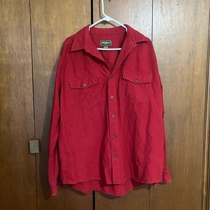 Red Eddie Bauer Button Down Flannel Material XL